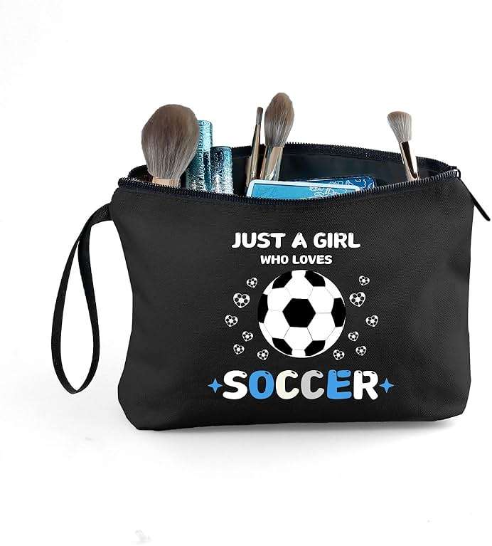 ARIOSEY Soccer Cosmetic Makeup Bag, Soccer Gifts for Girls, Travel Organizer, Multifunctional Cosmetic Bag, Black - Image 7