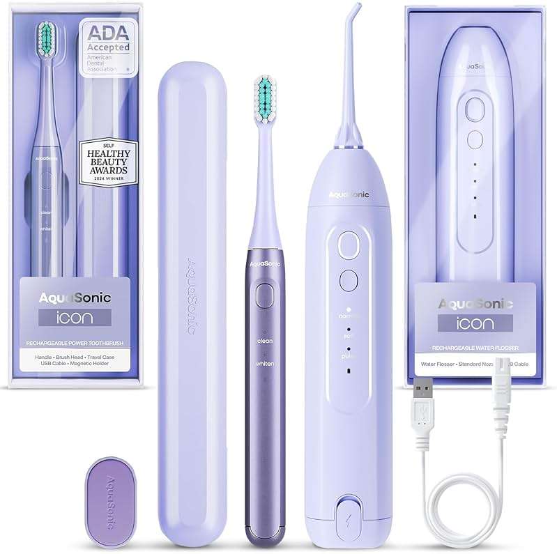 Aquasonic Icon Toothbrush & Water Flosser Bundle (Lilac) - Image 1