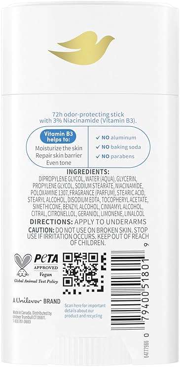 Dove VitaminCare+ Deodorant Stick Fresh Linen & Sea Mineral Aluminum Free 2.6 oz - Image 2