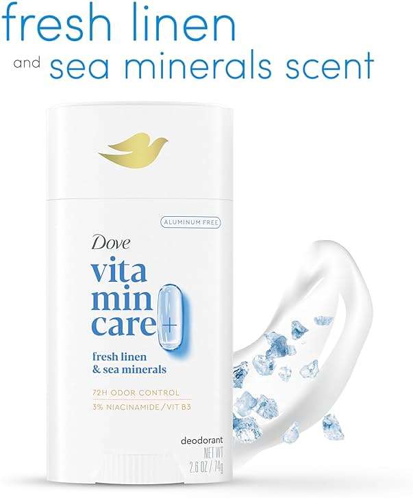 Dove VitaminCare+ Deodorant Stick Fresh Linen & Sea Mineral Aluminum Free 2.6 oz - Image 3