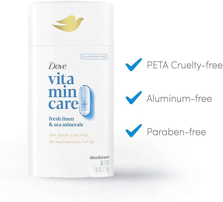 Dove VitaminCare+ Deodorant Stick Fresh Linen & Sea Mineral Aluminum Free 2.6 oz - Image 4