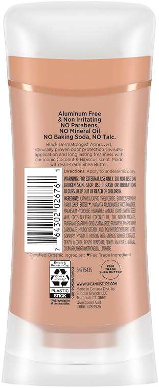 SheaMoisture Deodorant Stick 72h Odor Control Coconut & Hibiscus Fresh Aluminum Free 2.6 oz - Image 2