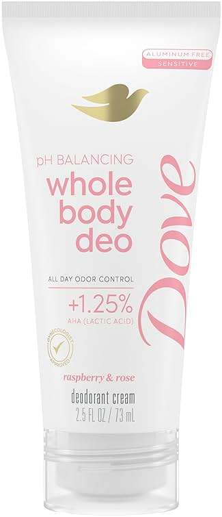 Dove Whole Body Deodorant Aluminum Free pH Balancing Cream Raspberry & Rose for 72h Odor Control 2.5 Oz - Image 1