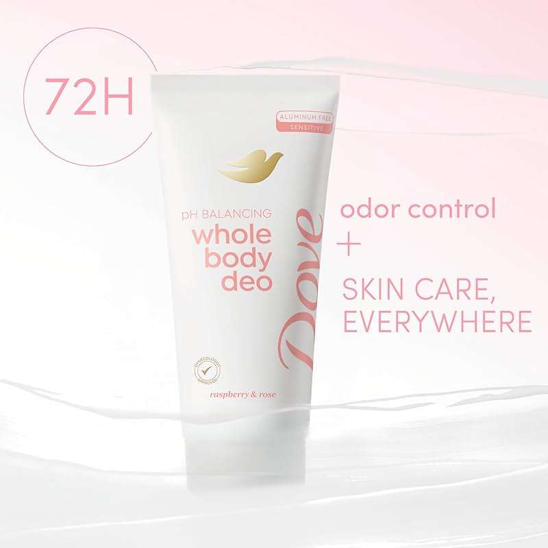 Dove Whole Body Deodorant Aluminum Free pH Balancing Cream Raspberry & Rose for 72h Odor Control 2.5 Oz - Image 3