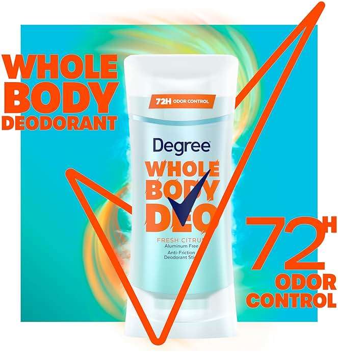 Degree Women Whole Body Deodorant Stick, Fresh Citrus Scent, Glides on Clear + Absorbs Sweat, Aluminum Free 72H Odor Protection 2.6 oz - Image 4