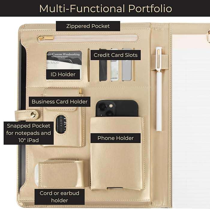 BLU MONACO | Black Vegan Leather Portfolio Binder for Women | Professional Padfolio with Magnetic Closure & Gold Trim | Business Organizer Case for Documents & 8.5 x 11 Notepad - Image 3