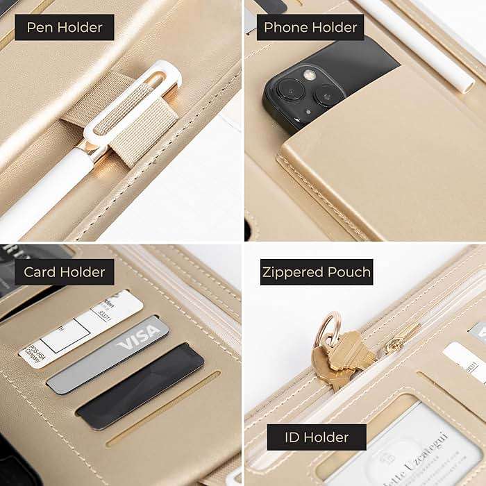 BLU MONACO | Black Vegan Leather Portfolio Binder for Women | Professional Padfolio with Magnetic Closure & Gold Trim | Business Organizer Case for Documents & 8.5 x 11 Notepad - Image 5