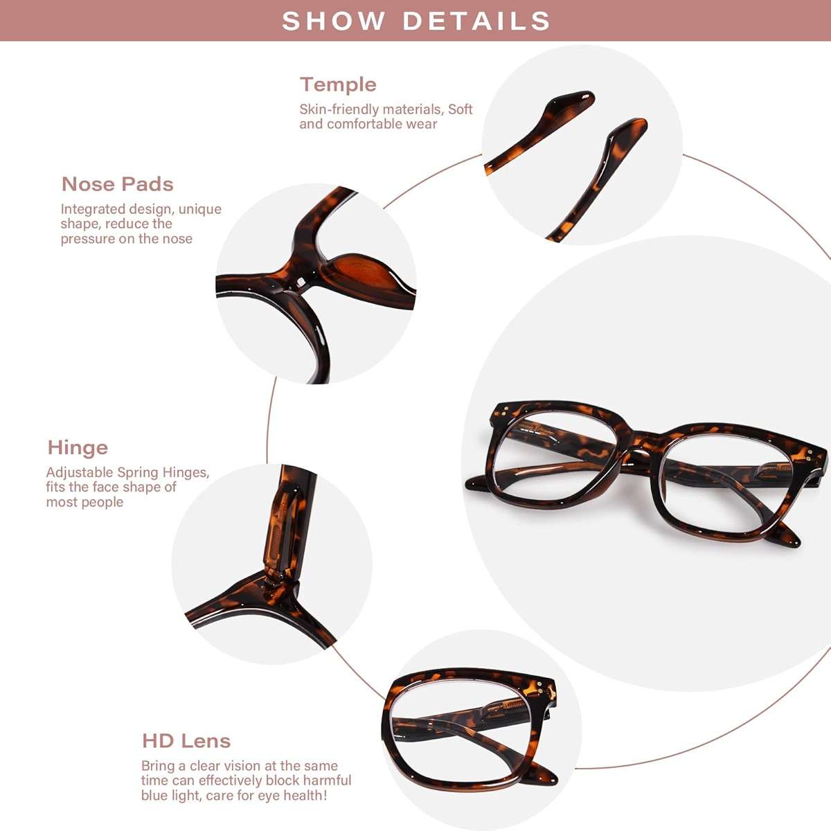 ZESAKER Oversized Reading Glasses for Women Men Large Frame Square Blue Light Blocking Computer Readers Spring Hinge - Image 3
