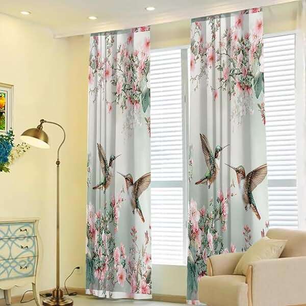 Cugasmaru Hummingbird Blackout Curtains for Bedroom Floral 84 Inch Blackout Curtains 2 Panel Set Fancy Insulated Room Darkening Curtains for Living Room Window Treatments 84" W X 52" L - Image 3