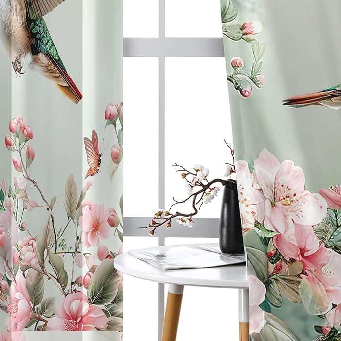 Cugasmaru Hummingbird Blackout Curtains for Bedroom Floral 84 Inch Blackout Curtains 2 Panel Set Fancy Insulated Room Darkening Curtains for Living Room Window Treatments 84" W X 52" L - Image 4