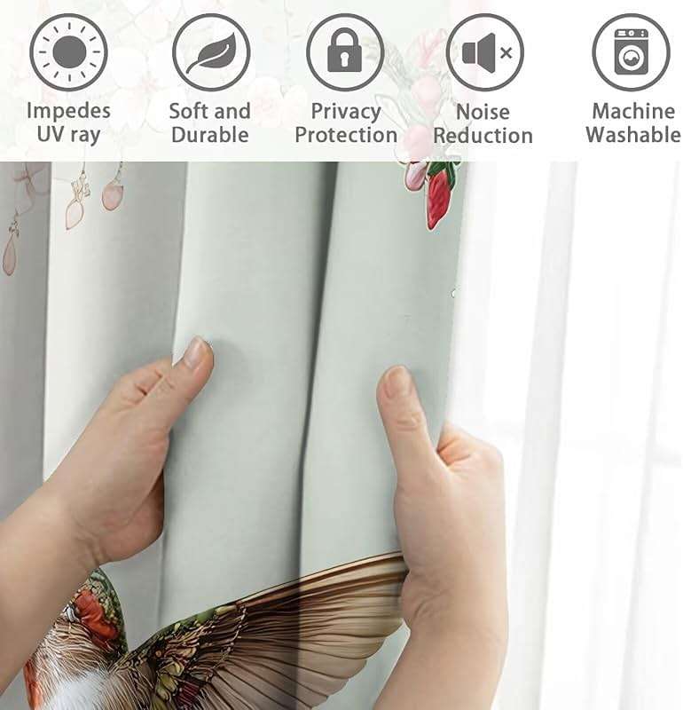 Cugasmaru Hummingbird Blackout Curtains for Bedroom Floral 84 Inch Blackout Curtains 2 Panel Set Fancy Insulated Room Darkening Curtains for Living Room Window Treatments 84" W X 52" L - Image 5