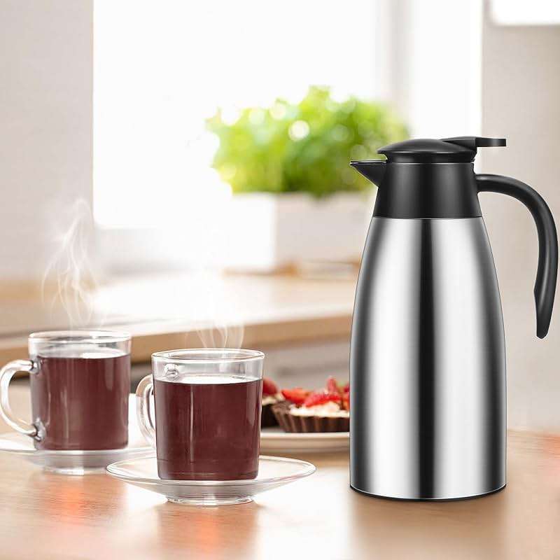 Essenya 2 PCS 68 OZ Thermal Coffee Carafe, Insulated Stainless Steel Coffee Carafe Double Walled Vacuum Thermal Pot Flask with Brushes for Keeping Hot Coffee Tea Home and Office (Silver) - Image 2