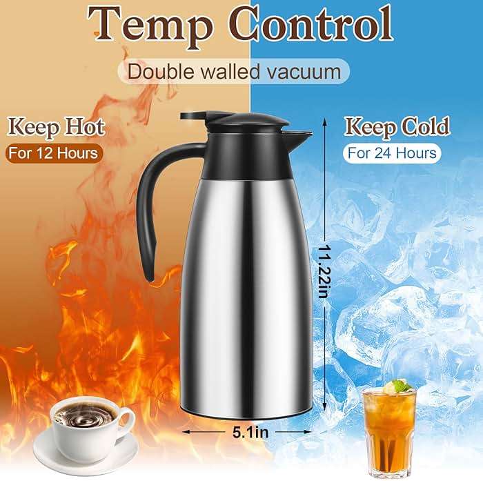 Essenya 2 PCS 68 OZ Thermal Coffee Carafe, Insulated Stainless Steel Coffee Carafe Double Walled Vacuum Thermal Pot Flask with Brushes for Keeping Hot Coffee Tea Home and Office (Silver) - Image 3