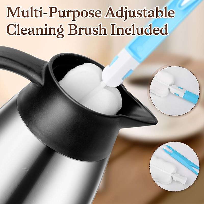 Essenya 2 PCS 68 OZ Thermal Coffee Carafe, Insulated Stainless Steel Coffee Carafe Double Walled Vacuum Thermal Pot Flask with Brushes for Keeping Hot Coffee Tea Home and Office (Silver) - Image 4