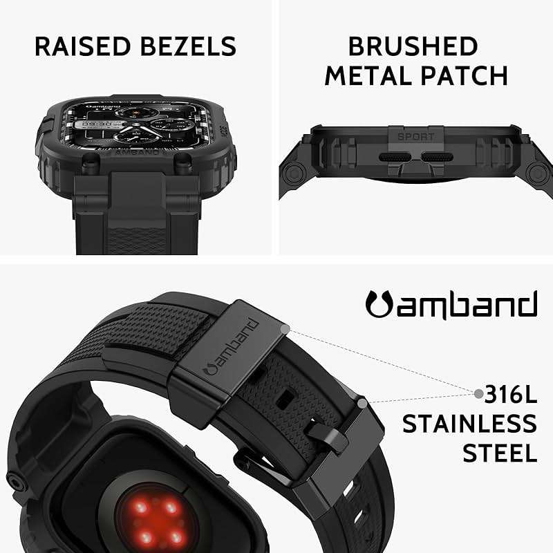 amBand Bands Case Compatible with Apple Watch Series 11/10 46mm for Men, M1 Sport Rugged Heavy Duty Cover Tactical Strap Military Grade Protective Bumper Protector for iWatch 46 mm Men Black - Image 2