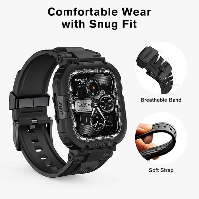 amBand Bands Case Compatible with Apple Watch Series 11/10 46mm for Men, M1 Sport Rugged Heavy Duty Cover Tactical Strap Military Grade Protective Bumper Protector for iWatch 46 mm Men Black - Image 4