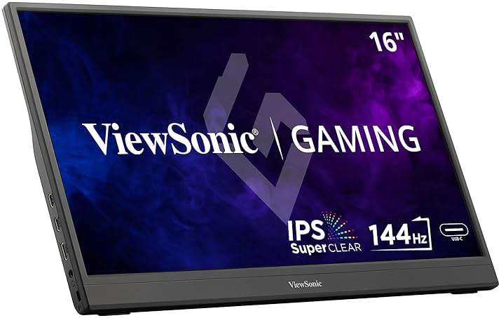 ViewSonic VX1654 16 Inch 1080p Portable Gaming Monitor, IPS Display with 144Hz for Smooth Mobile Workspaces and Fast-Action Gaming, Built-in Stand, 60W USB-C, and Mini HDMI Inputs - Image 1