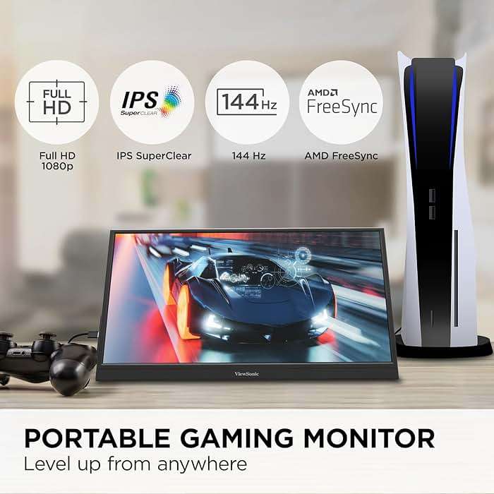 ViewSonic VX1654 16 Inch 1080p Portable Gaming Monitor, IPS Display with 144Hz for Smooth Mobile Workspaces and Fast-Action Gaming, Built-in Stand, 60W USB-C, and Mini HDMI Inputs - Image 2