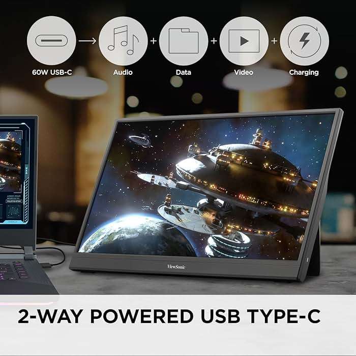 ViewSonic VX1654 16 Inch 1080p Portable Gaming Monitor, IPS Display with 144Hz for Smooth Mobile Workspaces and Fast-Action Gaming, Built-in Stand, 60W USB-C, and Mini HDMI Inputs - Image 4