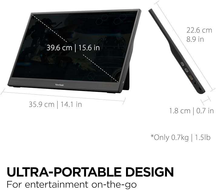 ViewSonic VX1654 16 Inch 1080p Portable Gaming Monitor, IPS Display with 144Hz for Smooth Mobile Workspaces and Fast-Action Gaming, Built-in Stand, 60W USB-C, and Mini HDMI Inputs - Image 6