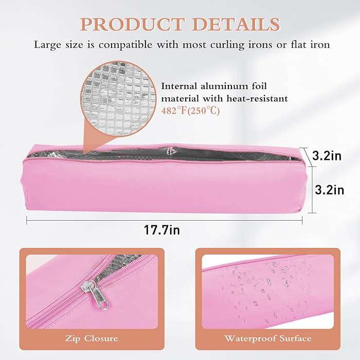 Suafrnut Professional Hot Hair Tools Organizer Bag Portable Travel Heat Resistant Storage Case Pouch for Curling Irons, Flat Irons, Hair Straightener and Styling Tools(17.7" x 3.2"x 3.2") - Image 3