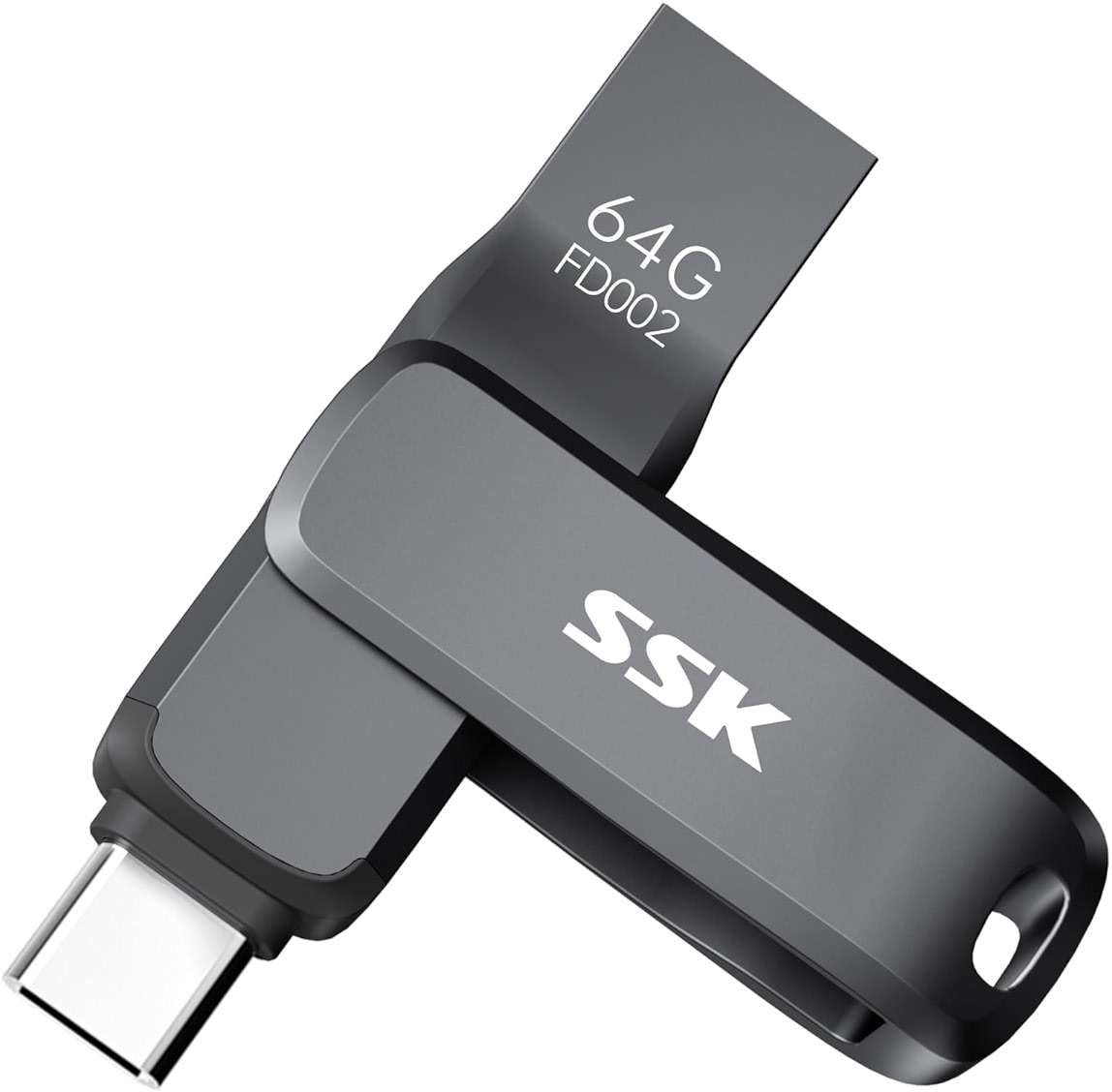 SSK USB 3.2 Flash Drive 64GB,Up to 240 MB/S Read Speed USB C Memory Stick,Dual USB C Thumb Drive with USB Type-C and USB A,Robust Black Metal Pen Drive for Smartphones,Tablets,Mac,Laptop,Car,TV - Image 1