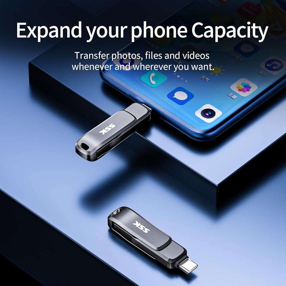 SSK USB 3.2 Flash Drive 64GB,Up to 240 MB/S Read Speed USB C Memory Stick,Dual USB C Thumb Drive with USB Type-C and USB A,Robust Black Metal Pen Drive for Smartphones,Tablets,Mac,Laptop,Car,TV - Image 5