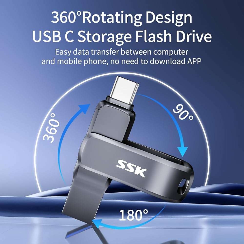 SSK USB 3.2 Flash Drive 64GB,Up to 240 MB/S Read Speed USB C Memory Stick,Dual USB C Thumb Drive with USB Type-C and USB A,Robust Black Metal Pen Drive for Smartphones,Tablets,Mac,Laptop,Car,TV - Image 6