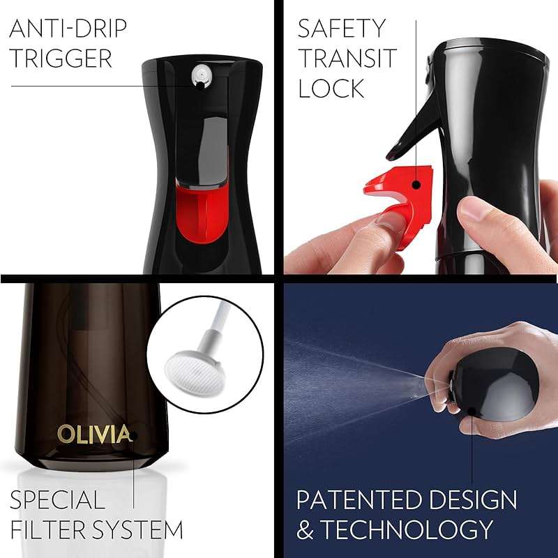 OLIVIA SIGNATURE Advanced Kitchen Oil Sprayer with Flairosol Technology, Fine Mist & Portion Control, Refillable Glass Cooking Spray Bottle, Anti-Drip & Leakproof, Air Fryer, Salad, BBQ, 200ml(Black) - Image 2