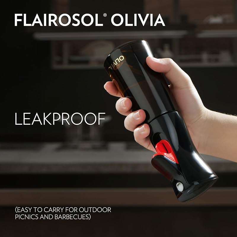 OLIVIA SIGNATURE Advanced Kitchen Oil Sprayer with Flairosol Technology, Fine Mist & Portion Control, Refillable Glass Cooking Spray Bottle, Anti-Drip & Leakproof, Air Fryer, Salad, BBQ, 200ml(Black) - Image 4