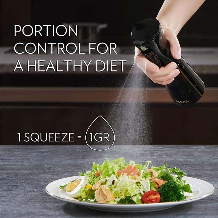 OLIVIA SIGNATURE Advanced Kitchen Oil Sprayer with Flairosol Technology, Fine Mist & Portion Control, Refillable Glass Cooking Spray Bottle, Anti-Drip & Leakproof, Air Fryer, Salad, BBQ, 200ml(Black) - Image 5