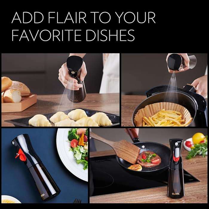 OLIVIA SIGNATURE Advanced Kitchen Oil Sprayer with Flairosol Technology, Fine Mist & Portion Control, Refillable Glass Cooking Spray Bottle, Anti-Drip & Leakproof, Air Fryer, Salad, BBQ, 200ml(Black) - Image 7
