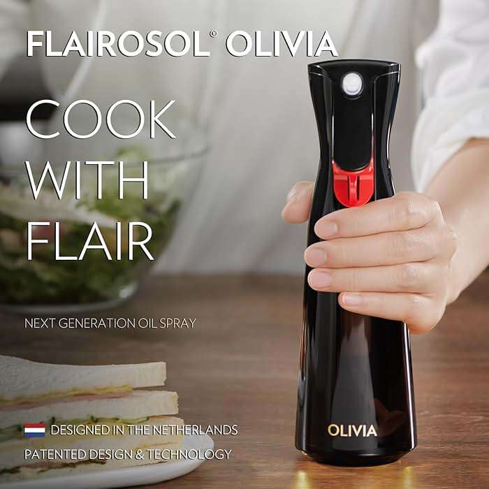 OLIVIA SIGNATURE Advanced Kitchen Oil Sprayer with Flairosol Technology, Fine Mist & Portion Control, Refillable Glass Cooking Spray Bottle, Anti-Drip & Leakproof, Air Fryer, Salad, BBQ, 200ml(Black) - Image 8