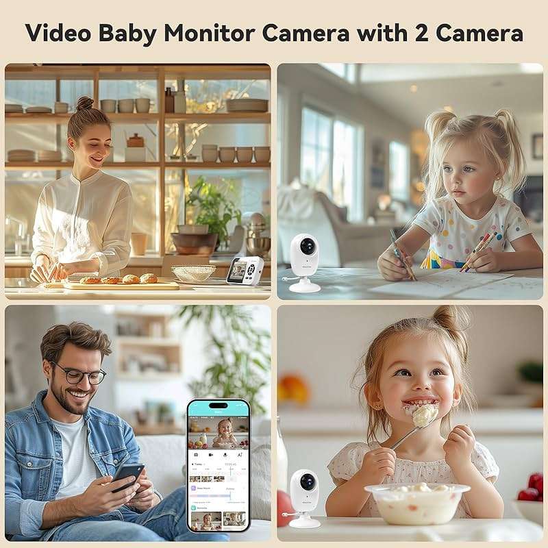 ebemate WiFi Video Baby Monitor with 2 Camera,2.8" Display with 1500Ft Long Range,WiFi On/Off,1080P No Glow Night Vision,2-Way Talk Baby Cam Monitoring - Image 4