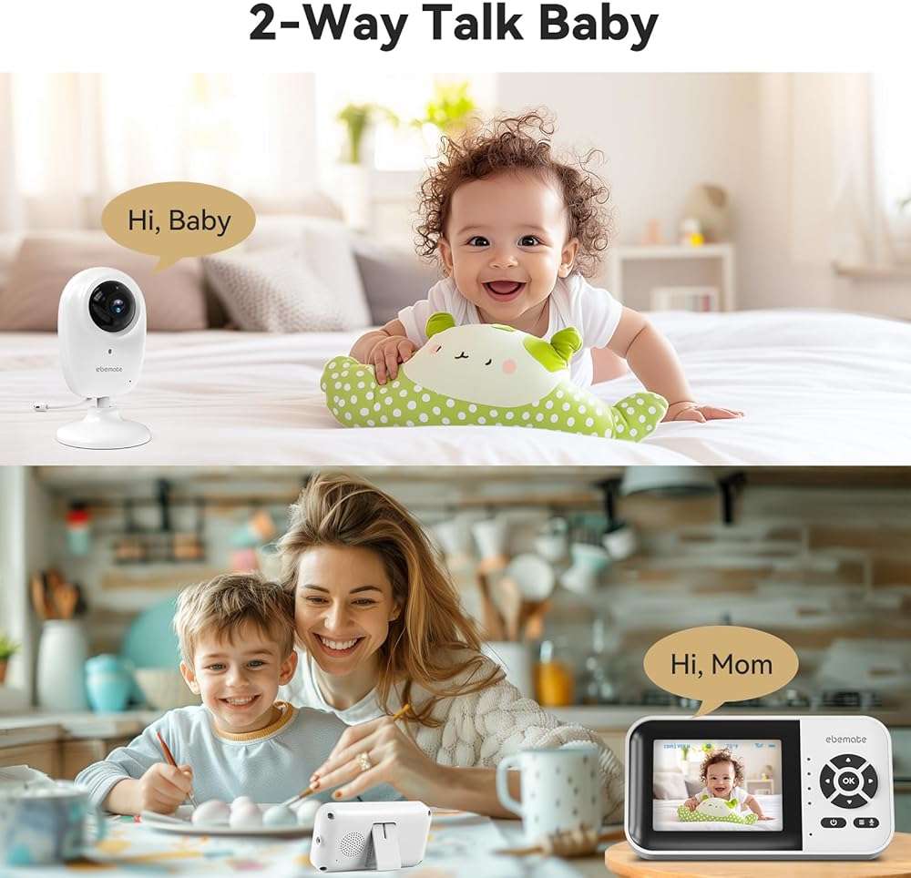 ebemate WiFi Video Baby Monitor with 2 Camera,2.8" Display with 1500Ft Long Range,WiFi On/Off,1080P No Glow Night Vision,2-Way Talk Baby Cam Monitoring - Image 5
