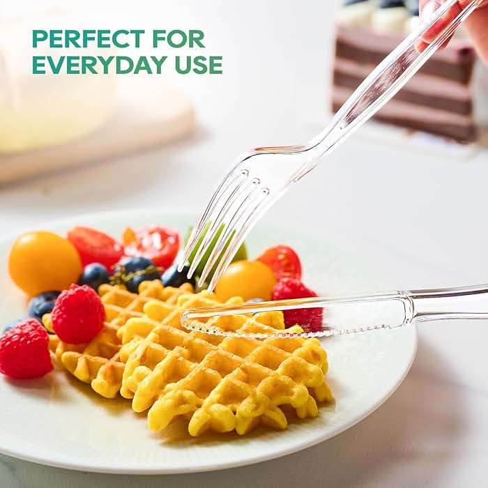 FOCUSLINE 360 Count Clear Plastic Silverware, 120 Forks, Knives and Spoons Each, BPA-Free, Heavy Duty Disposable Cutlery Set, Premium Disposable Flatware Plastic Utensils for Party Everyday Use - Image 6