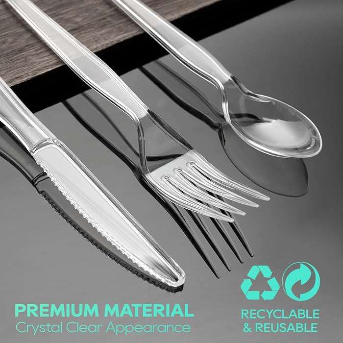 FOCUSLINE 360 Count Clear Plastic Silverware, 120 Forks, Knives and Spoons Each, BPA-Free, Heavy Duty Disposable Cutlery Set, Premium Disposable Flatware Plastic Utensils for Party Everyday Use - Image 7