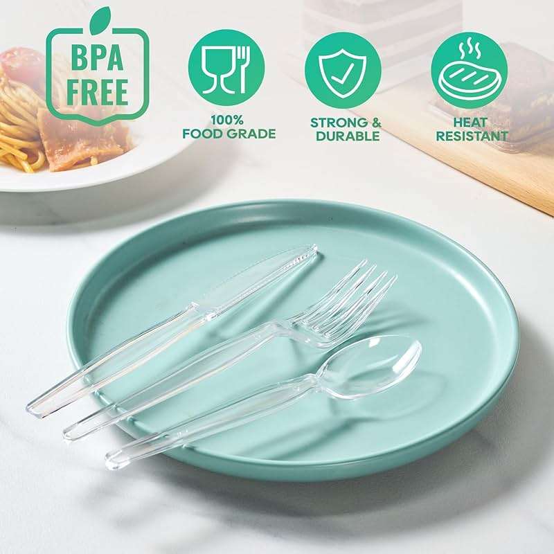 FOCUSLINE 360 Count Clear Plastic Silverware, 120 Forks, Knives and Spoons Each, BPA-Free, Heavy Duty Disposable Cutlery Set, Premium Disposable Flatware Plastic Utensils for Party Everyday Use - Image 8