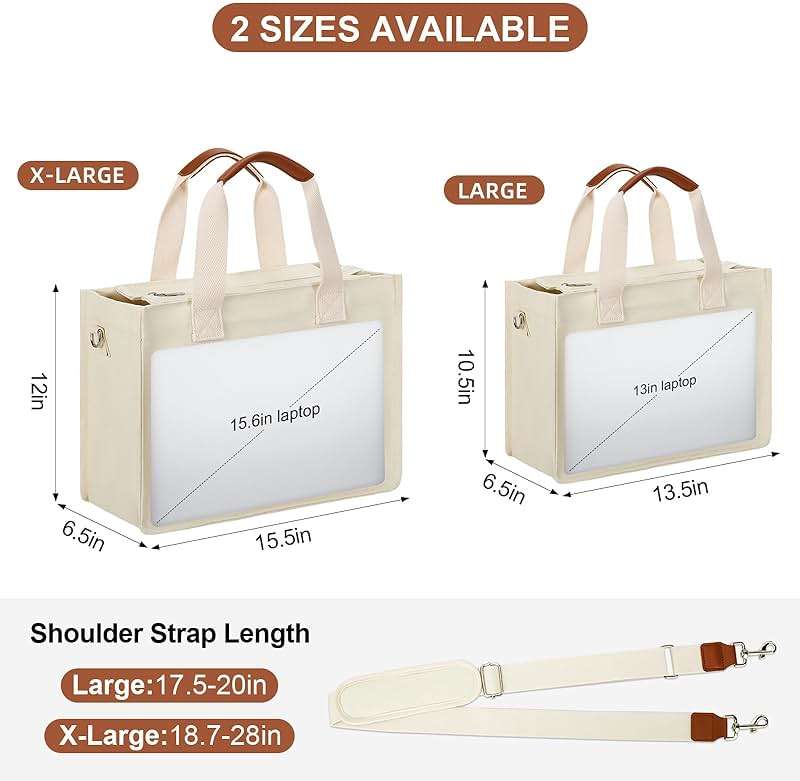KKXIU Large Canvas Tote Bag for Women with Zipper and Compartments Crossbody Work Bible Messenger Purse Bag With Pockets - Image 2