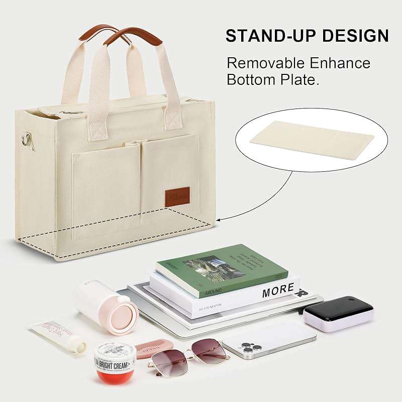 KKXIU Large Canvas Tote Bag for Women with Zipper and Compartments Crossbody Work Bible Messenger Purse Bag With Pockets - Image 4