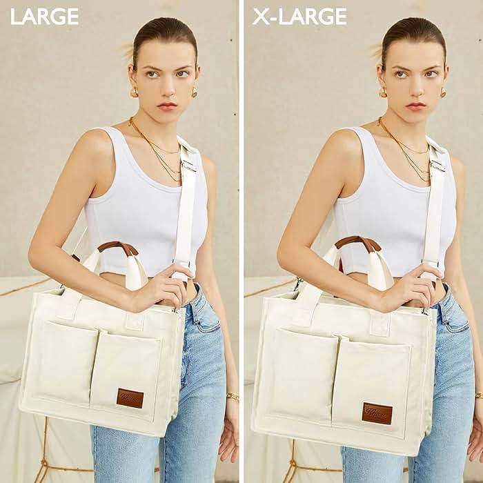 KKXIU Large Canvas Tote Bag for Women with Zipper and Compartments Crossbody Work Bible Messenger Purse Bag With Pockets - Image 7