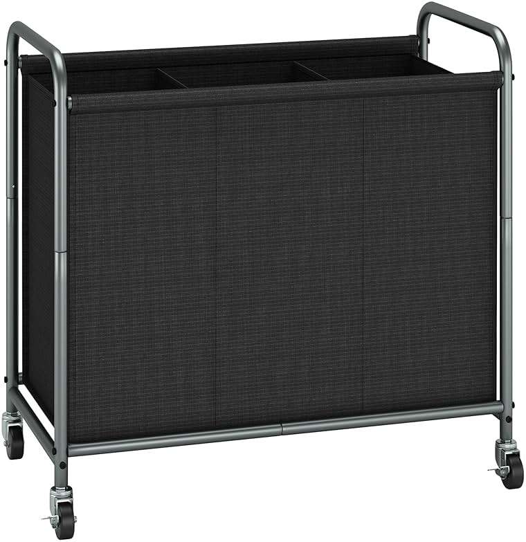STORAGE MANIAC Rolling Laundry Hamper, 165L Laundry Basket with Lockable Wheels, Triple Clothes Sorter Cart, 3 Bag Clothes Separator Hamper for Closet, Bathroom, Laundrys Room, 3 Section Black - Image 1