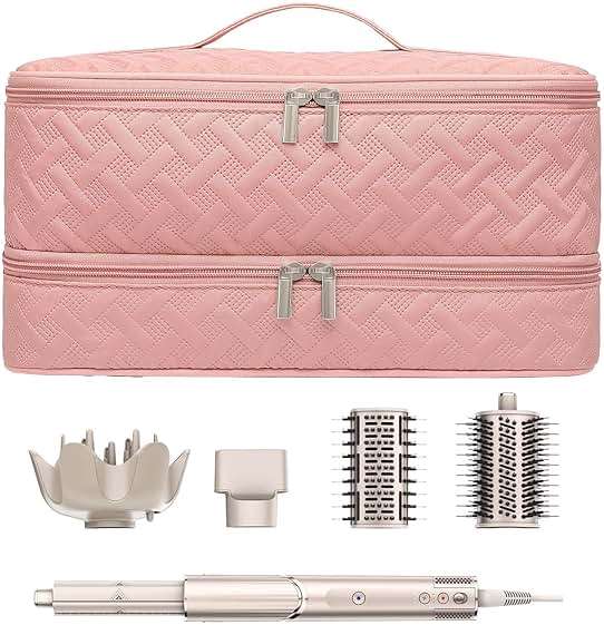 ARLMEGOR Double-Layer Travel Carrying Case for Revlon One-Step Hair Dryer Brush/Volumizer Styler Shark FlexStyle Attachment Portable Storage Organizer Bag Hair Tools Travel Bag (Pink) - Image 1