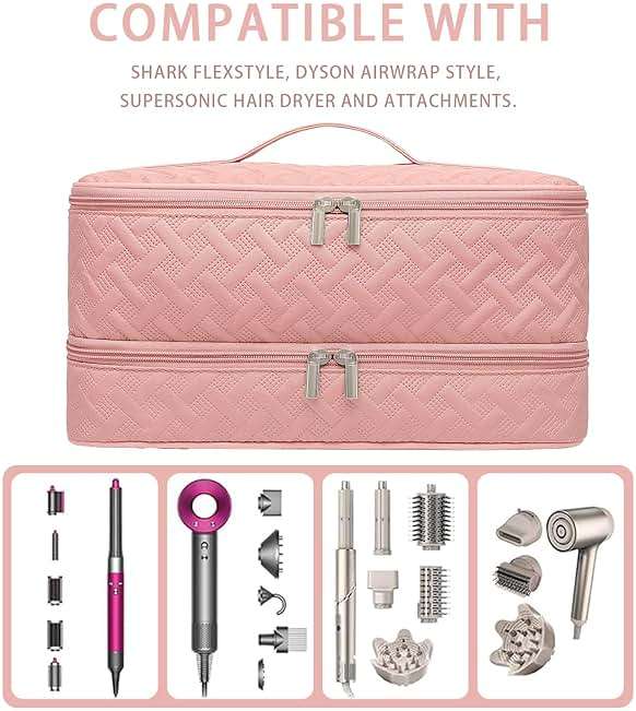 ARLMEGOR Double-Layer Travel Carrying Case for Revlon One-Step Hair Dryer Brush/Volumizer Styler Shark FlexStyle Attachment Portable Storage Organizer Bag Hair Tools Travel Bag (Pink) - Image 2
