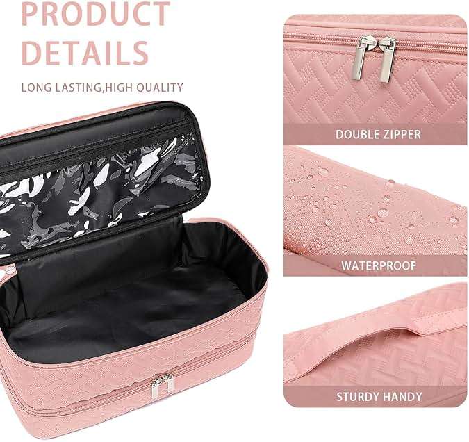 ARLMEGOR Double-Layer Travel Carrying Case for Revlon One-Step Hair Dryer Brush/Volumizer Styler Shark FlexStyle Attachment Portable Storage Organizer Bag Hair Tools Travel Bag (Pink) - Image 3
