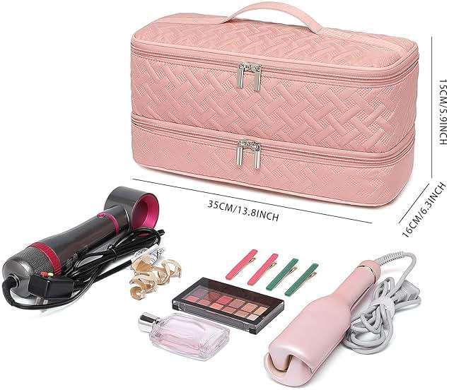 ARLMEGOR Double-Layer Travel Carrying Case for Revlon One-Step Hair Dryer Brush/Volumizer Styler Shark FlexStyle Attachment Portable Storage Organizer Bag Hair Tools Travel Bag (Pink) - Image 5