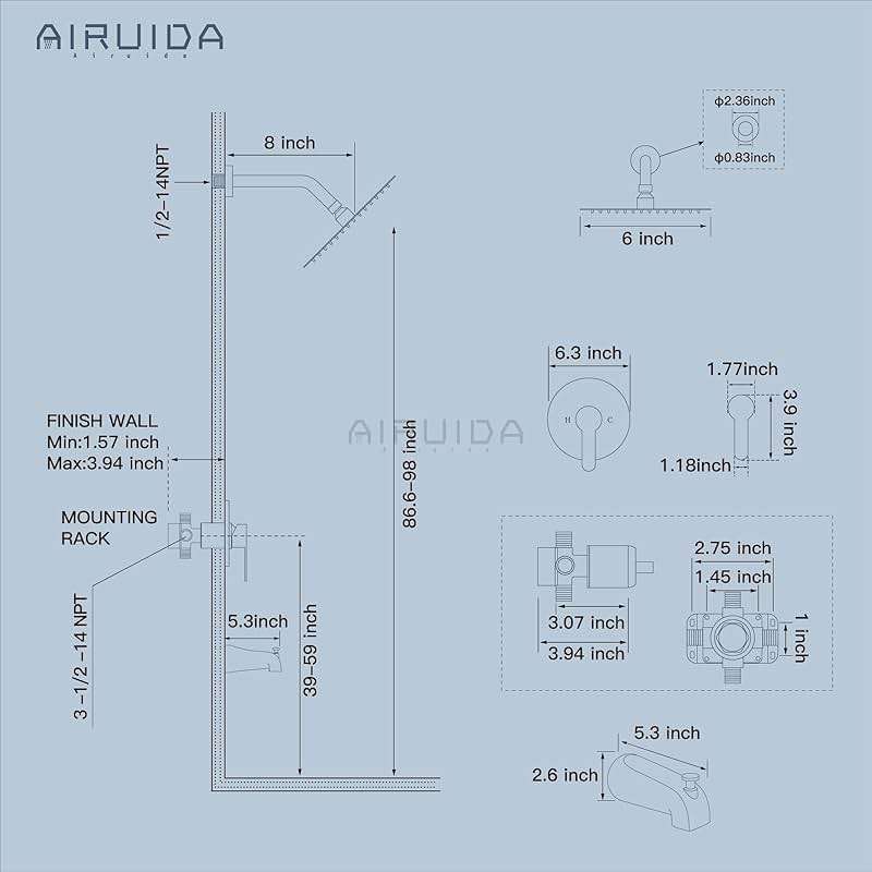 Airuida Shower Faucet Set with Tub Spout,Bathtub Faucet Set Complete,Round Rainfall Shower Head,Tub and Shower Trim Kit with Solid Brass Rough-In Valve,6 Inch-Matte Black - Image 2