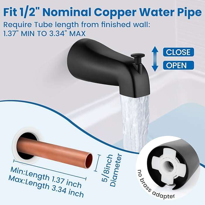 Airuida Shower Faucet Set with Tub Spout,Bathtub Faucet Set Complete,Round Rainfall Shower Head,Tub and Shower Trim Kit with Solid Brass Rough-In Valve,6 Inch-Matte Black - Image 7