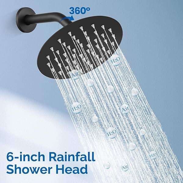 Airuida Shower Faucet Set with Tub Spout,Bathtub Faucet Set Complete,Round Rainfall Shower Head,Tub and Shower Trim Kit with Solid Brass Rough-In Valve,6 Inch-Matte Black - Image 8