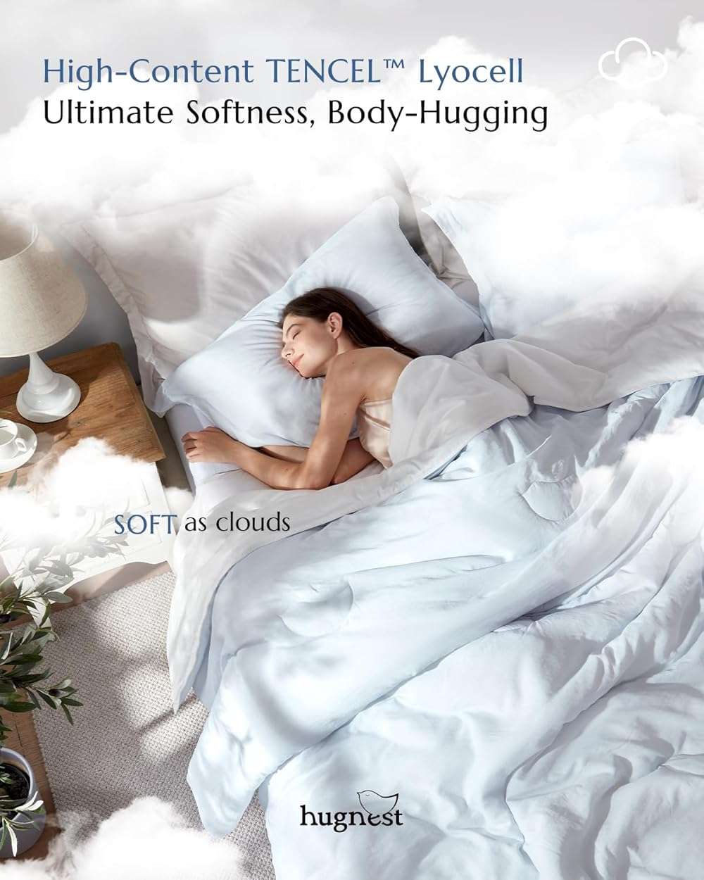 HugNest Comforter Set Queen Size Blue - Luxury Soft Tencel Cotton Bed Set, Breathable Lightweight Comforters for All Seasons, 3 Pieces, 1 Comforter (90"x90") and 2 Pillow Cases (20"x30") - Image 2